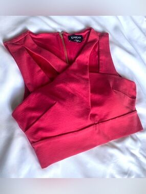 Bebe Hot Pink Corset Crop Top XS Vintage Y2K Structured Halter Gold Zip Back